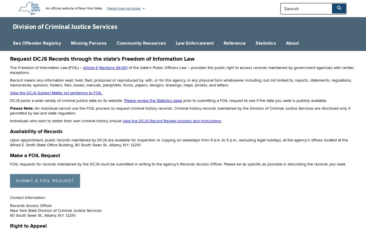 Wayne County arrest history and DCJS FOIL access limits