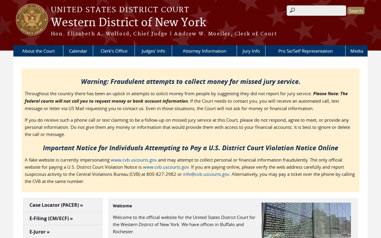 Western District of New York federal court information for Wayne County criminal cases