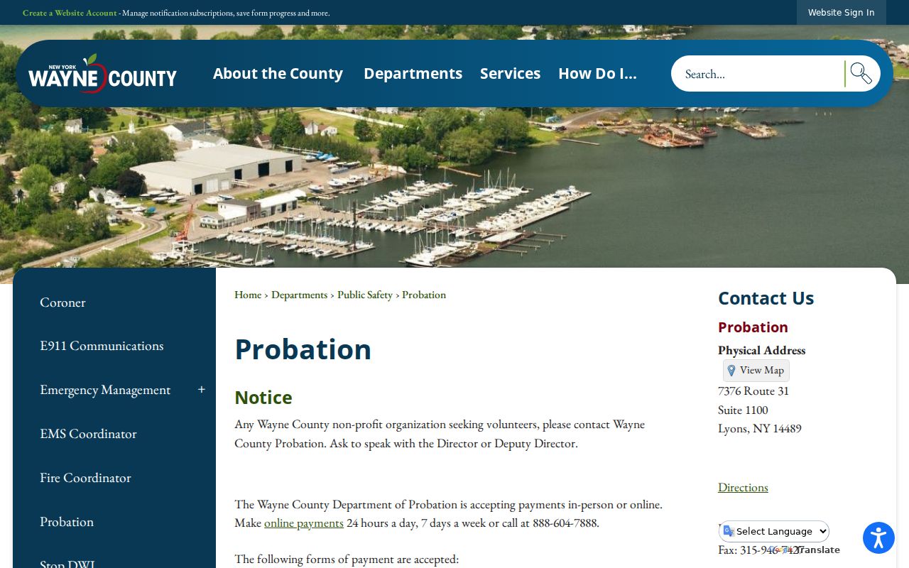Wayne County criminal record probation contact and payment page