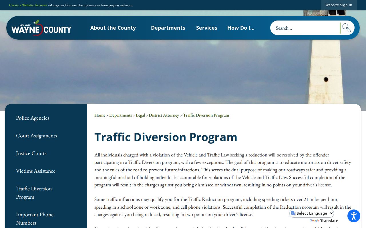 Wayne County criminal records traffic diversion application page