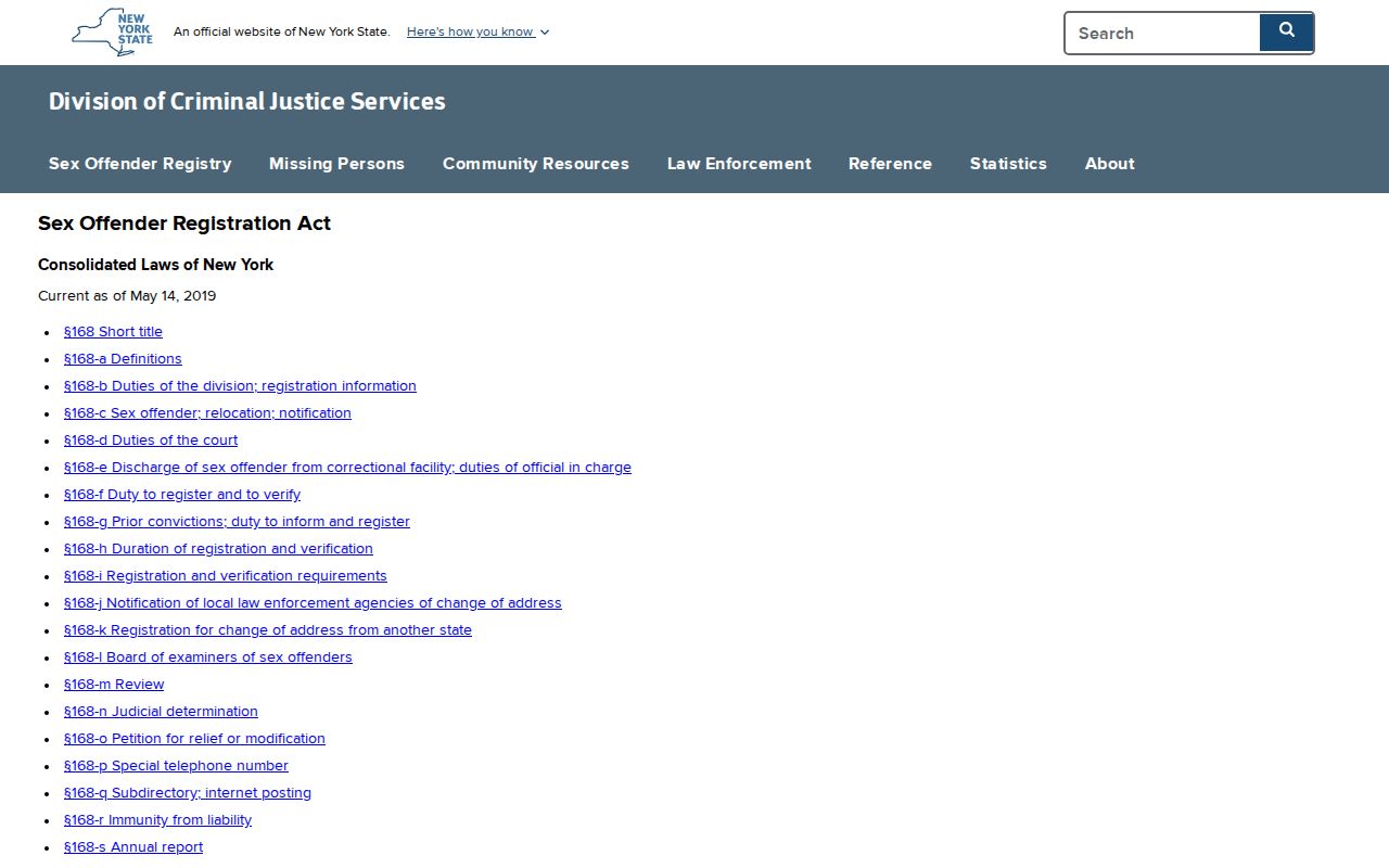 Official New York Correction Law Article 6-C registry requirements