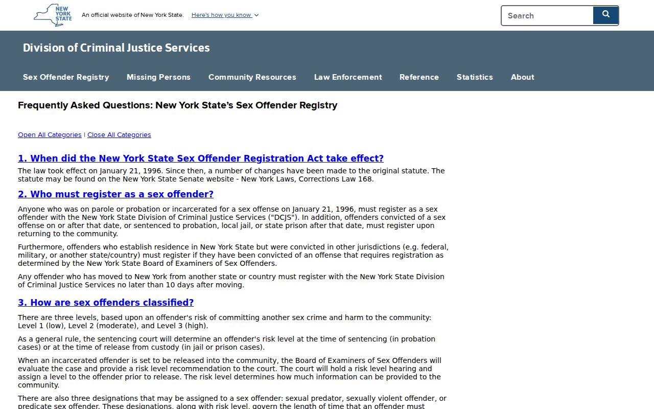 DCJS sex offender registry risk level and registration duration guidance
